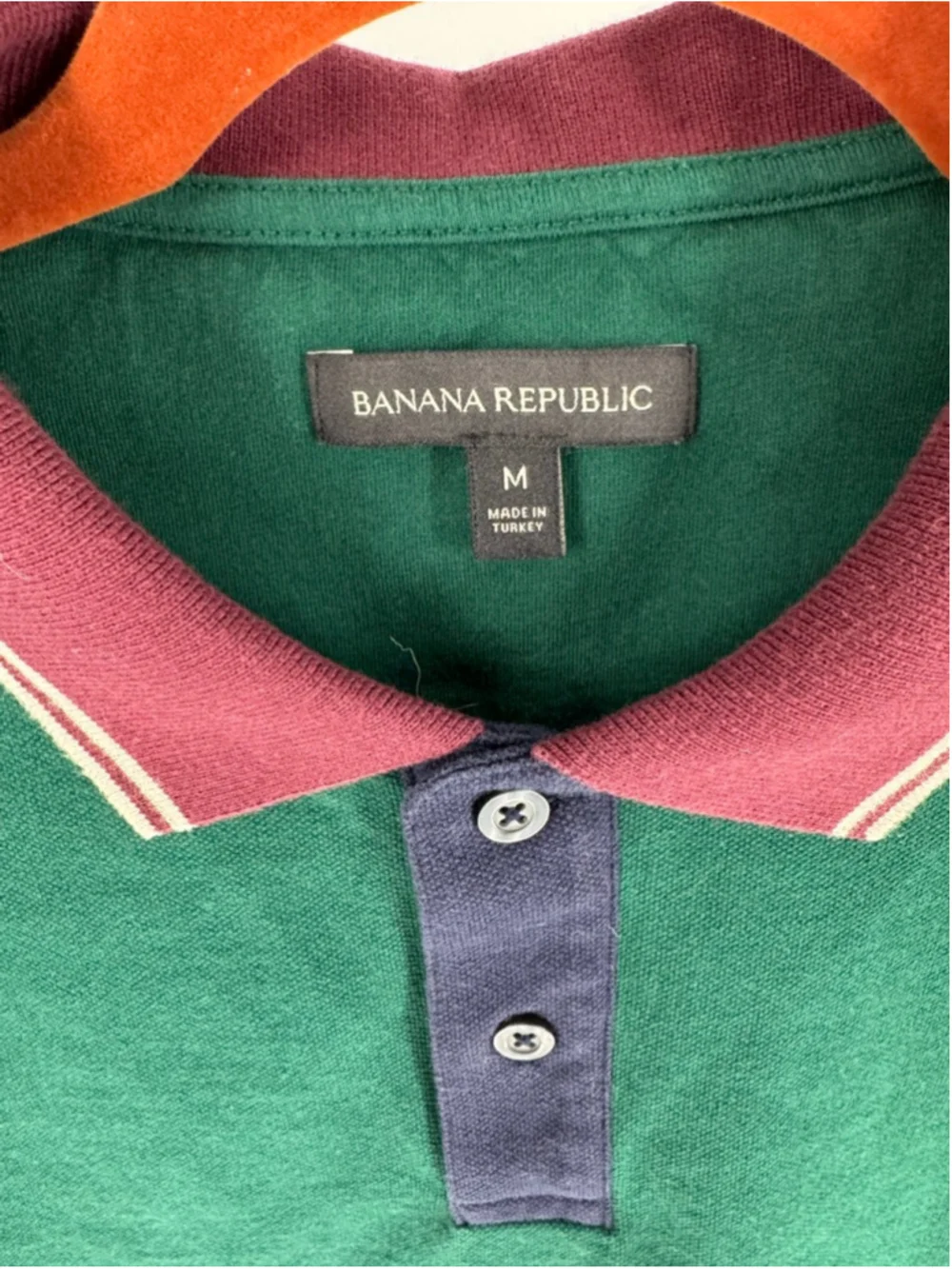 Banana Republic Men's Color Block Pique Polo Medium Green Navy